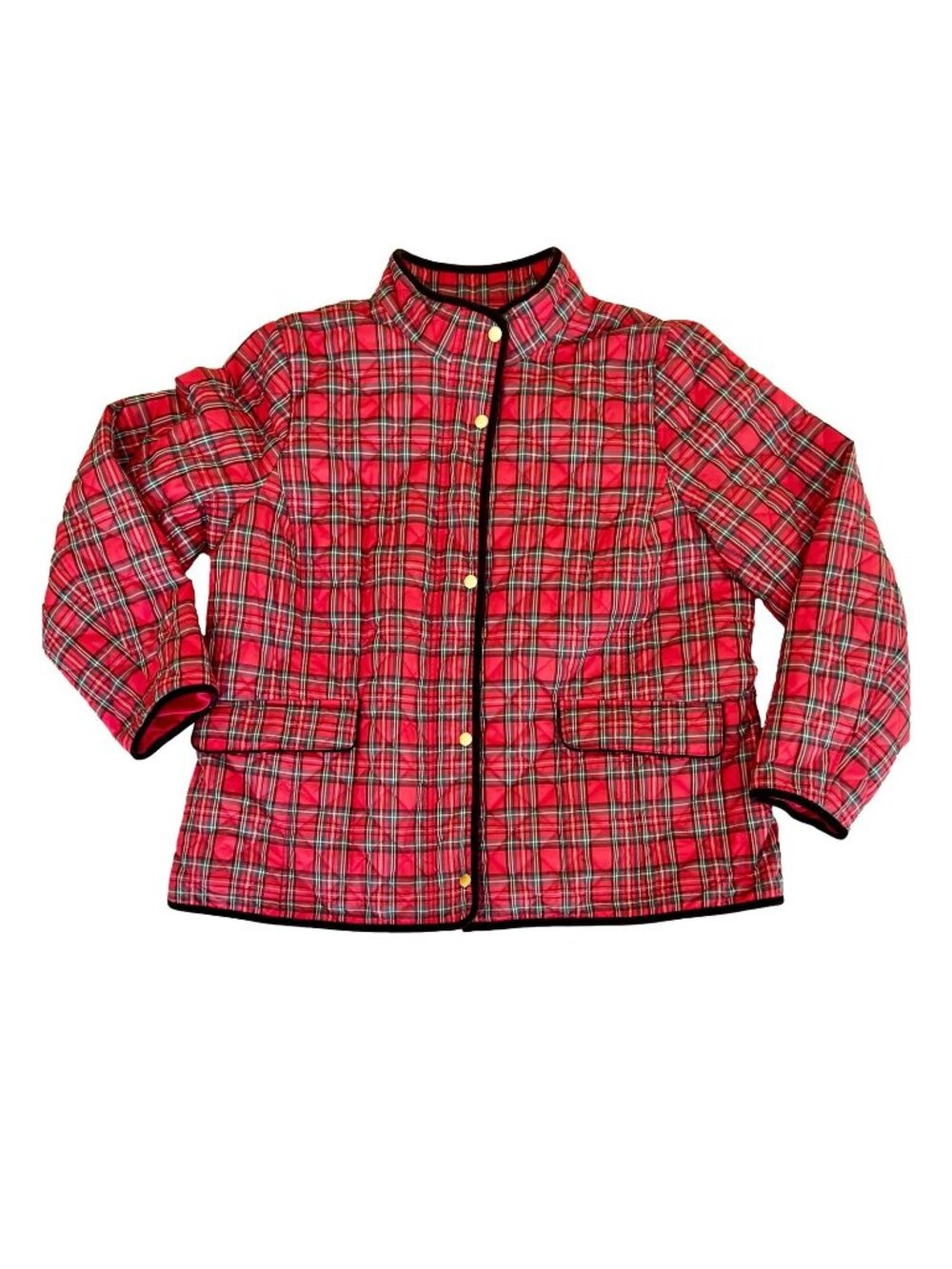 NWOT Talbots Plus 1X Quilted Jacket Red Plaid Tartan Holiday Full Zip Snap Coat